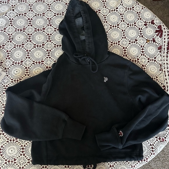Victorias Secret PINK Cropped Drawstring Black Hoodie - Picture 1 of 5